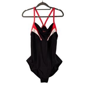VTG Y2k Nike Colorblock SIZE MEDIUM One Piece Swimsuit Racerback Black Red Women